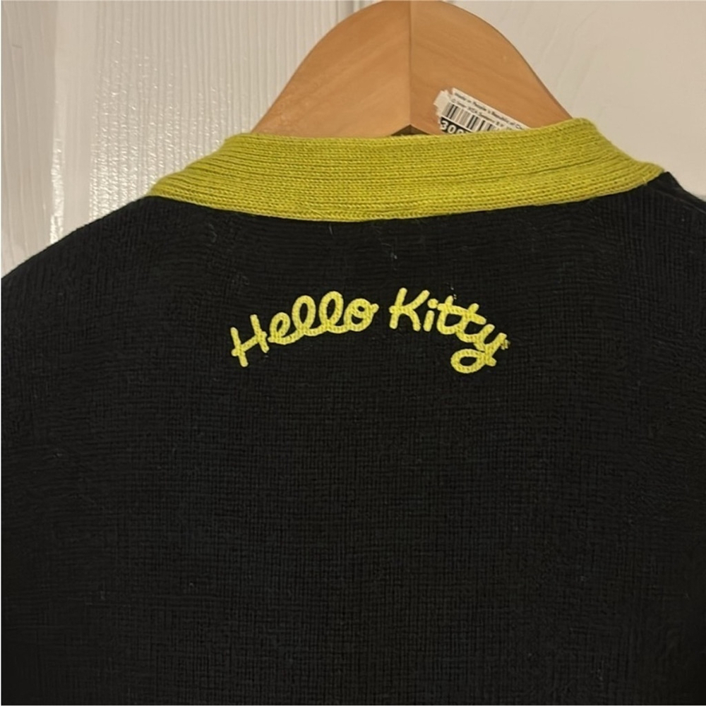 HELLO KITTY X FOREVER 21 button up cardigan front pockets black neon green small - Picture 4 of 13